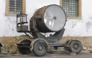 A WWII-era searchlight still on the premises at Eversley